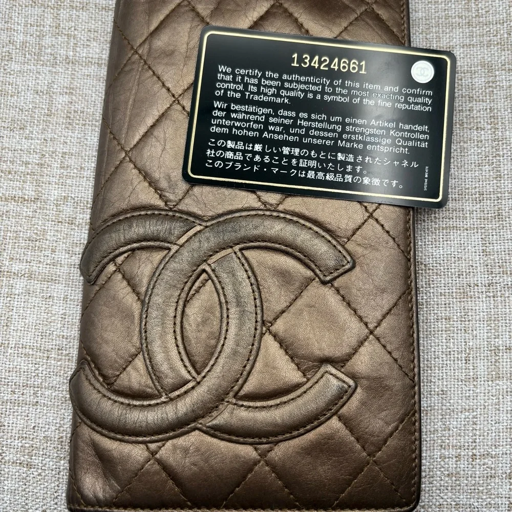 CHANEL Quilted CC Continental Wallet in Metallic Bronze-Taupe
